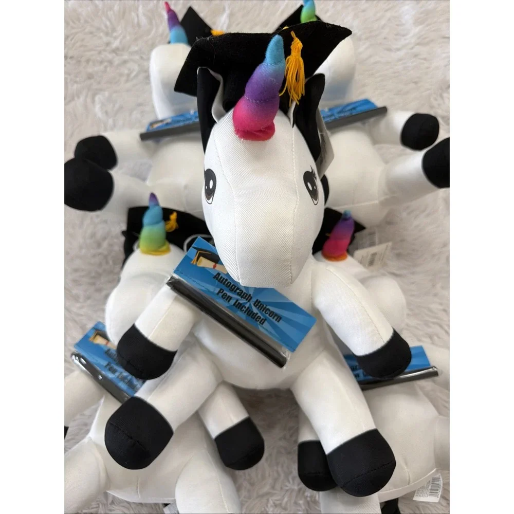 Hugger Autograph Plush Graduation Unicorn White Rainbow Horn with Pen Lot 5 New